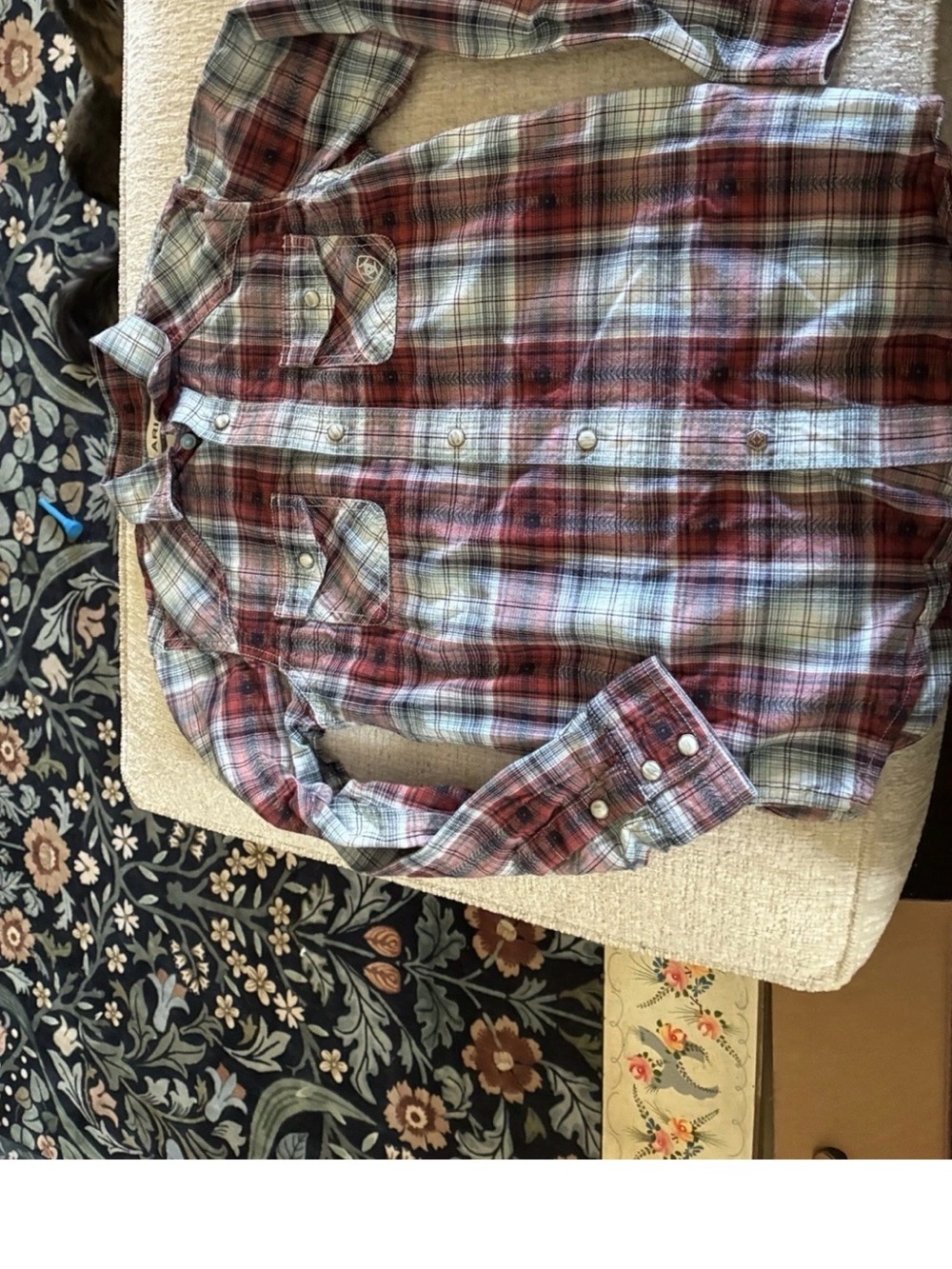 Ariat Red and Gray Plaid Button-Down Kids Shirt